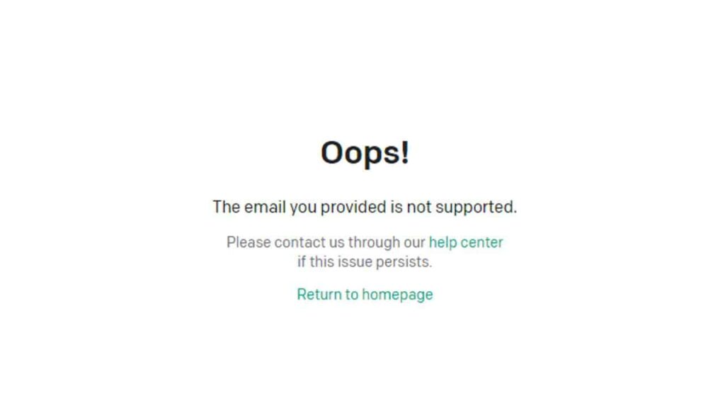 Email Not Supported error